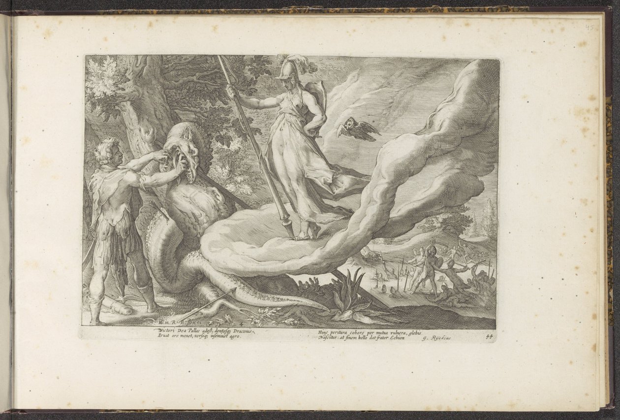 Cadmus sår dragens tænder Ovids metamorfoser (serietitel) Genskabelser af P. Ovidius Naso (serietitel) af Hendrick Goltzius (workshop of)