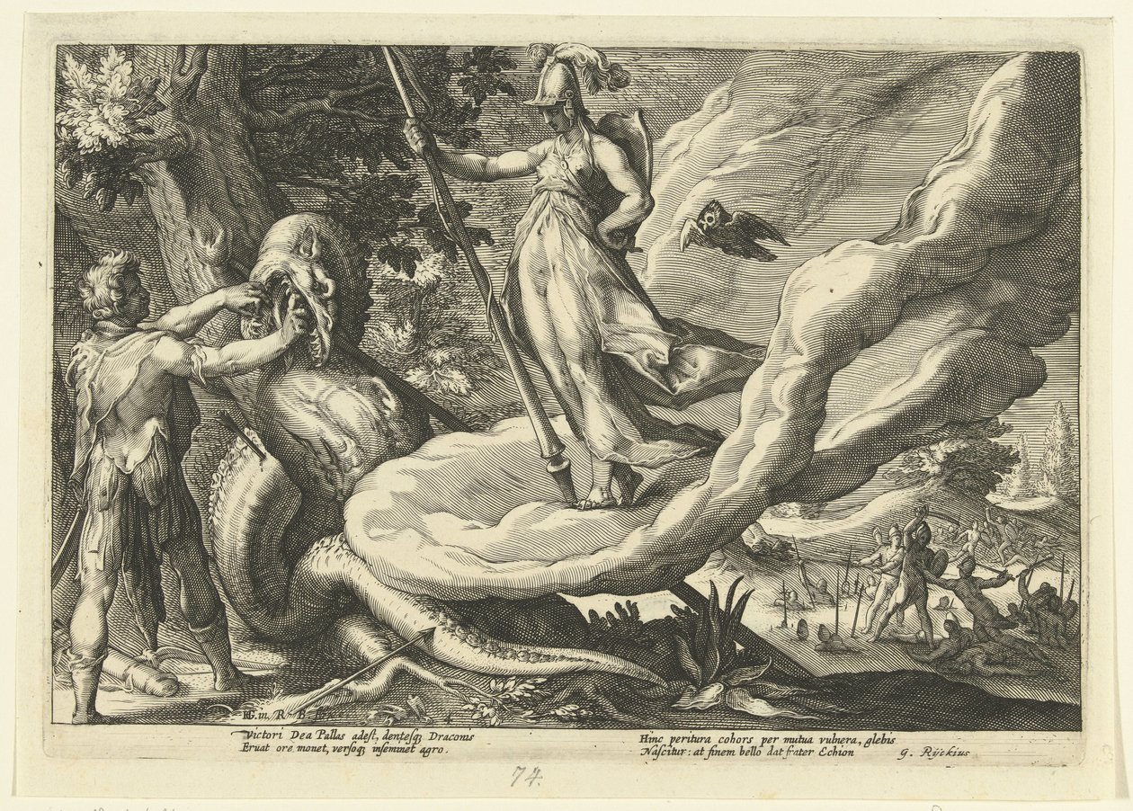 Cadmus sår dragens tænder Ovids metamorfoser (serietitel) af Hendrick Goltzius (workshop of)
