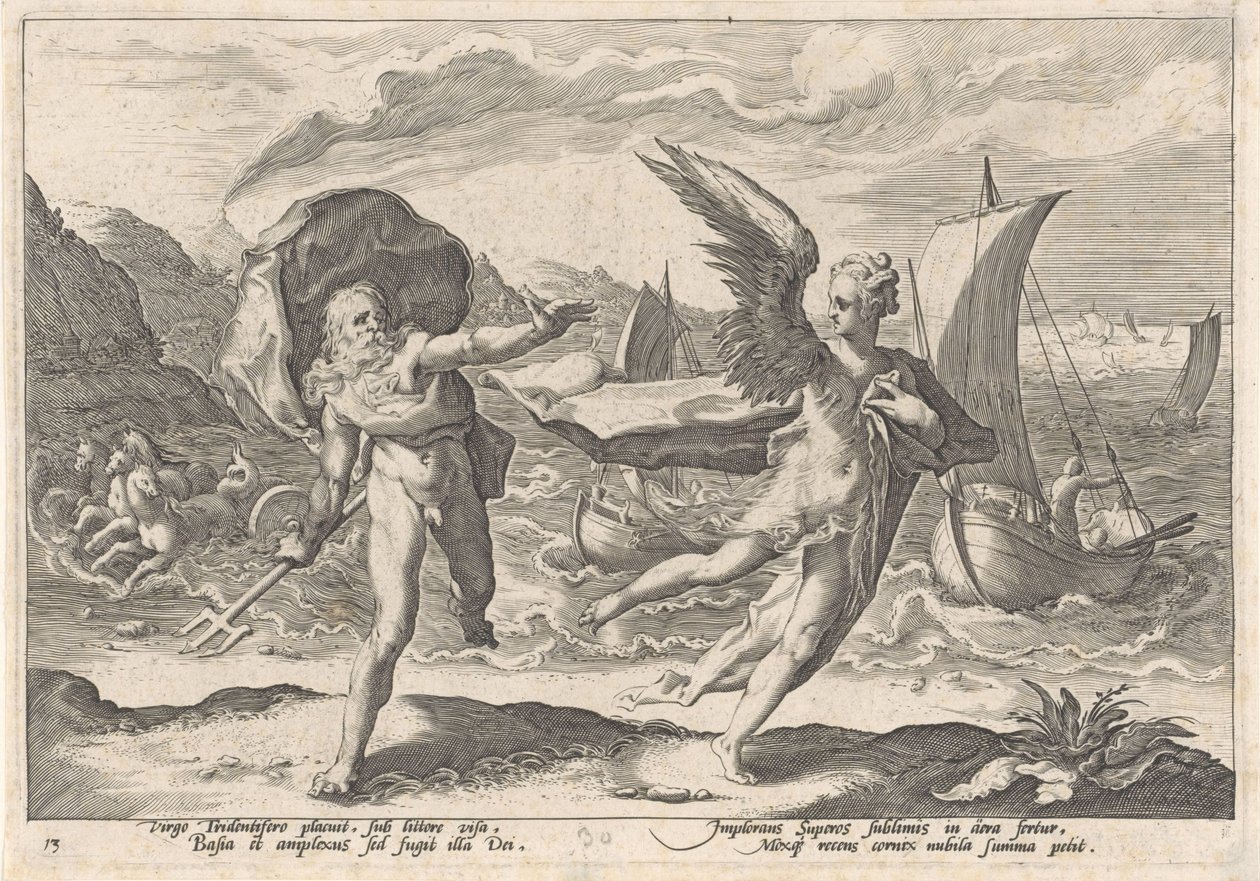 Coronis bliver til en krage Metamorphoses of Ovid (serietitel) af Hendrick Goltzius (workshop of)