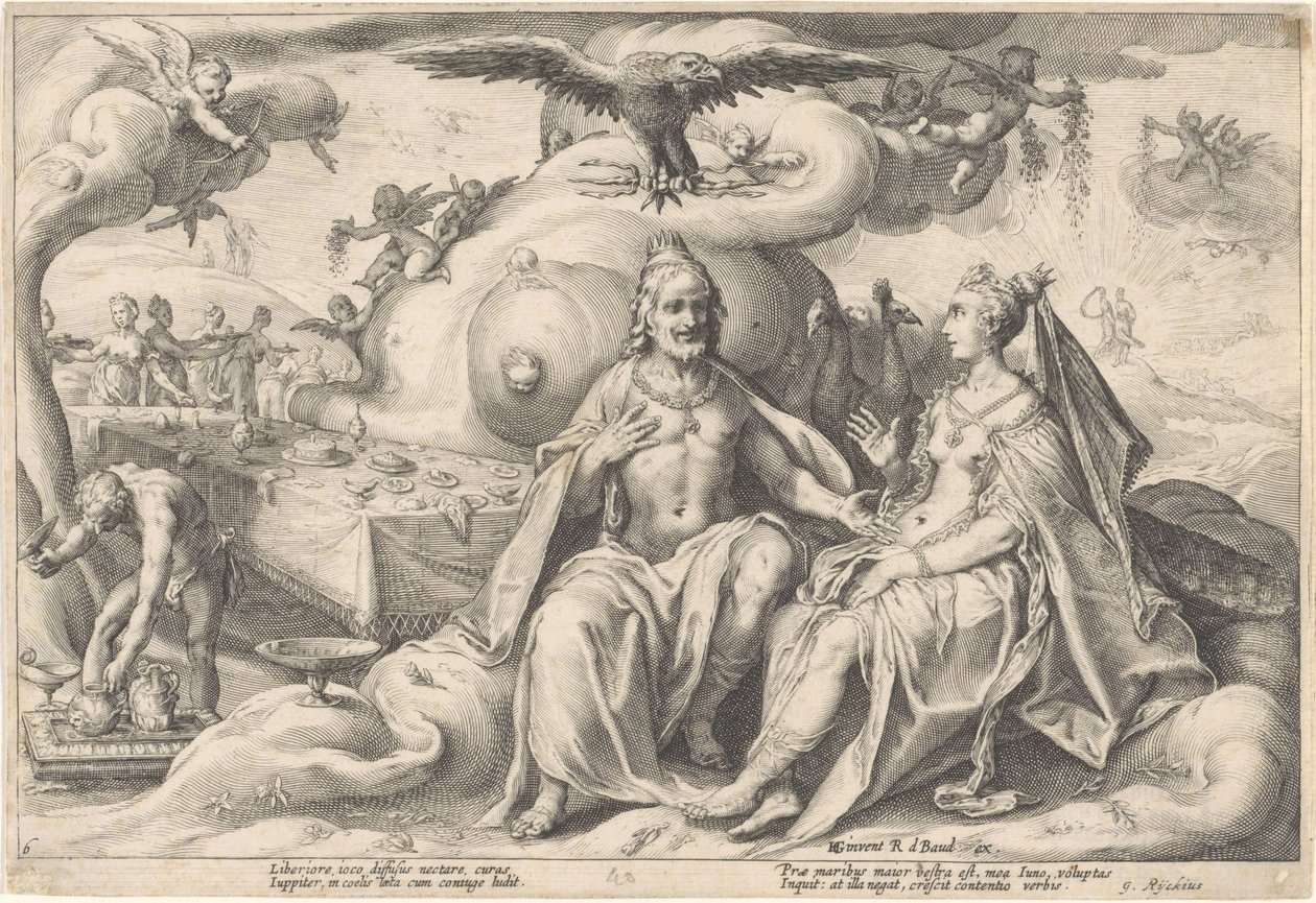 Diskussion mellem Jupiter og Juno Metamorphoses of Ovid (serietitel) af Hendrick Goltzius (workshop of)