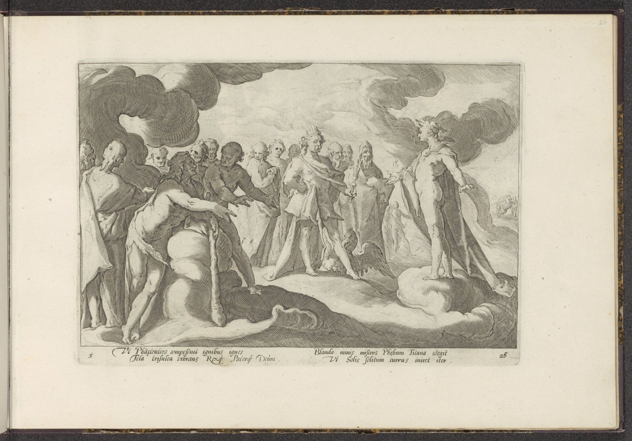 Guder beder solguden om at køre på sin vogn igen Ovids metamorfoser (serietitel) Genskabelser af P. Ovidius Naso (serietitel) af Hendrick Goltzius (workshop of)
