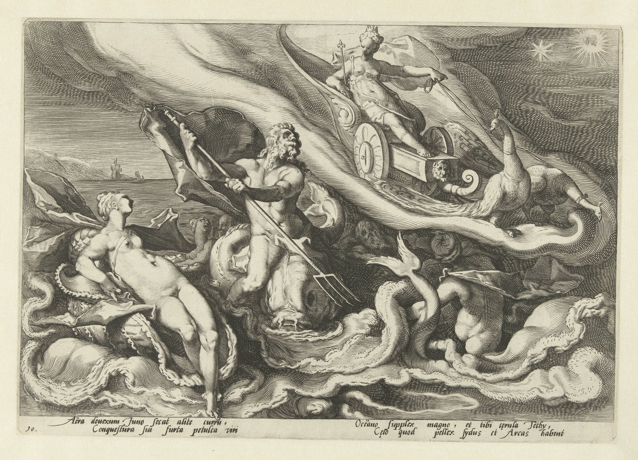 Juno klager til Thetis og Oceanus Ovids metamorfoser (serietitel) af Hendrick Goltzius (workshop of)