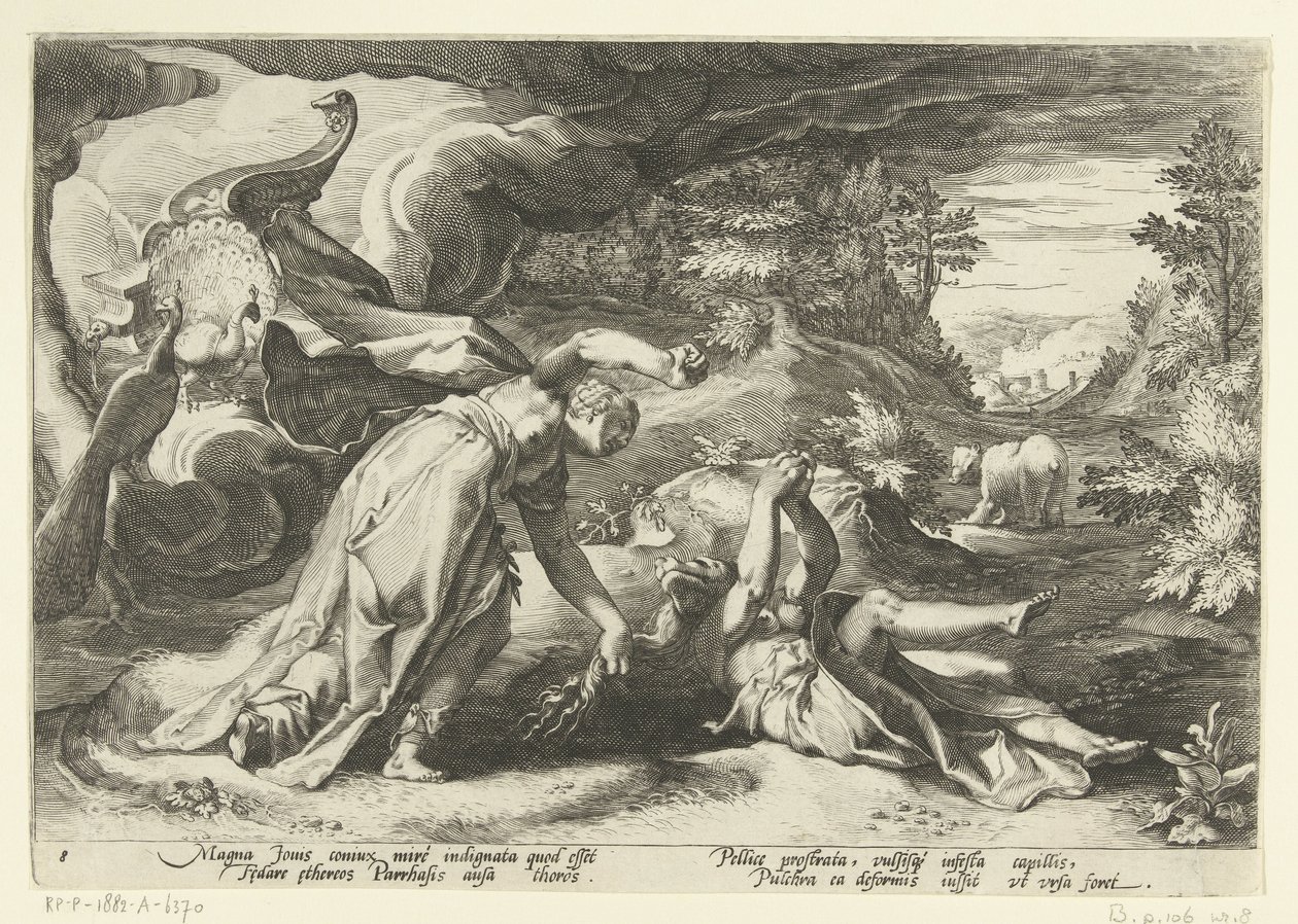 Juno forvandler Callisto til en bjørn Ovids metamorfoser (serietitel) af Hendrick Goltzius (workshop of)
