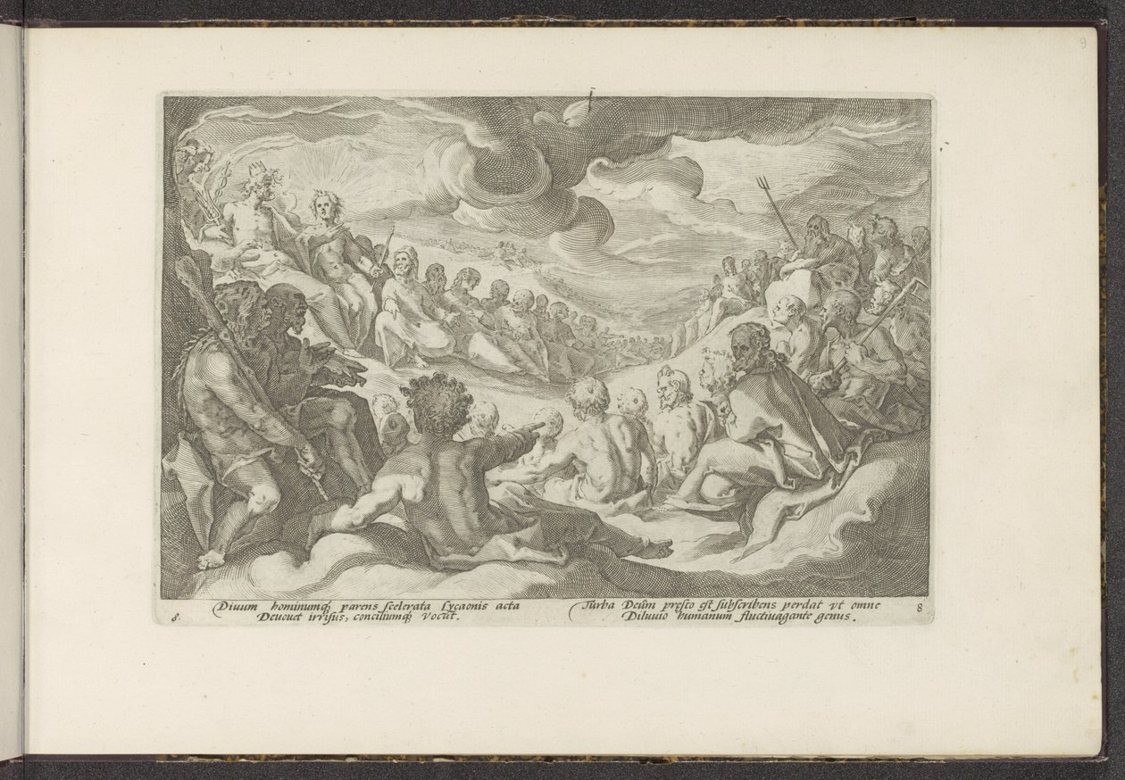 Jupiter tilkalder de olympiske guder Ovids metamorfoser (serietitel) Genskabelser af P. Ovidius Naso (serietitel) af Hendrick Goltzius (workshop of)