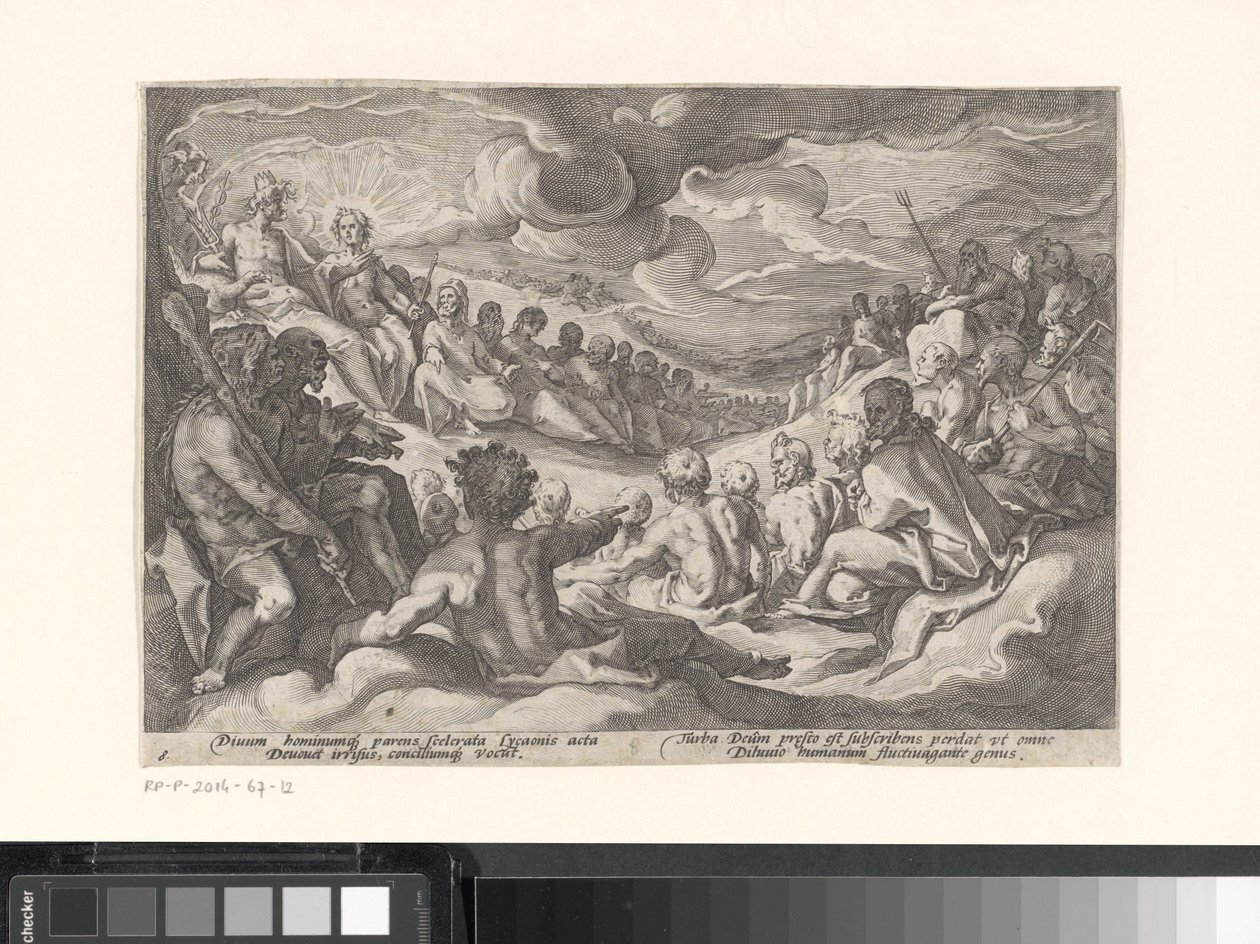 Jupiter spørger de olympiske guder til råds Metamorphoses of Ovid (serietitel) af Hendrick Goltzius (workshop of)