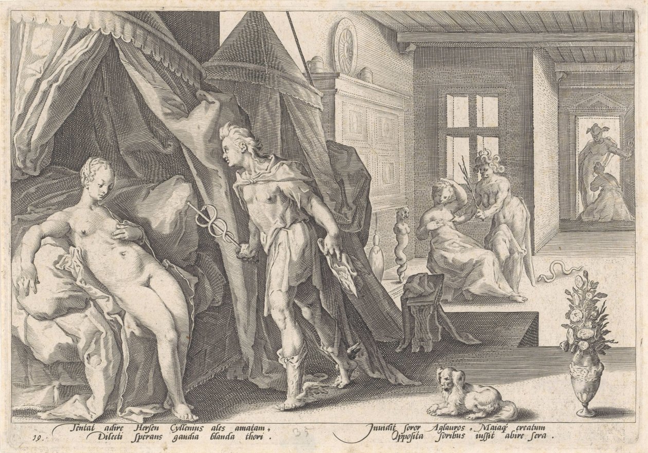 Mercury besøger Herse Metamorphoses of Ovid (serietitel) af Hendrick Goltzius (workshop of)