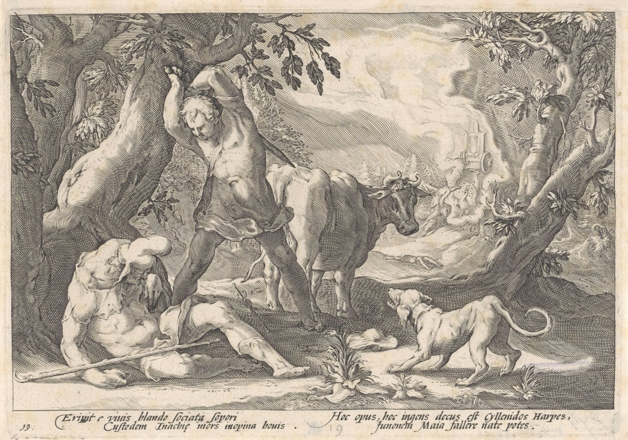 Mercury dræber Argus Metamorphoses of Ovid (serietitel) af Hendrick Goltzius (workshop of)