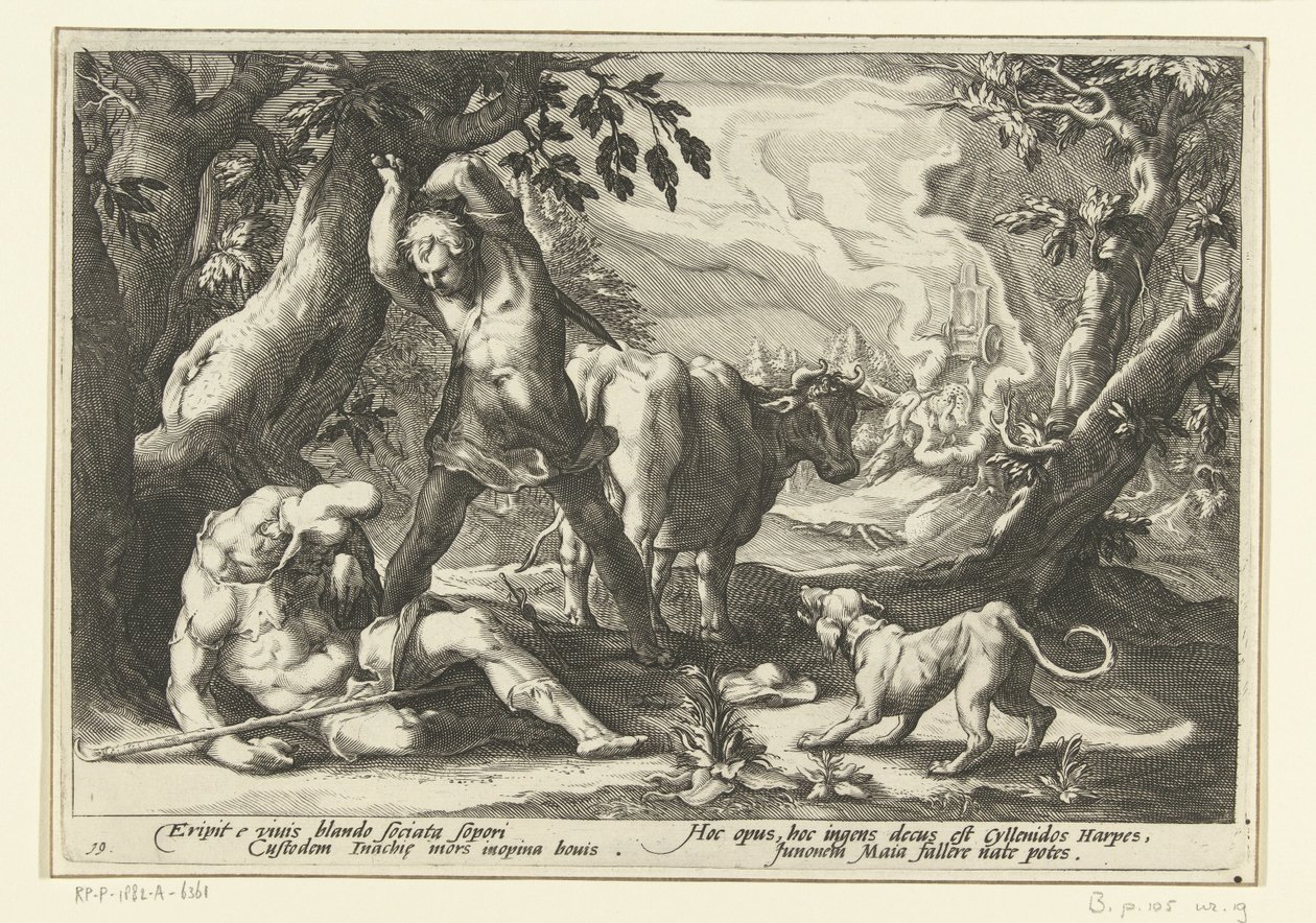 Mercurius doodt Argus Ovids metamorfoser (serietitel) af Hendrick Goltzius (workshop of)