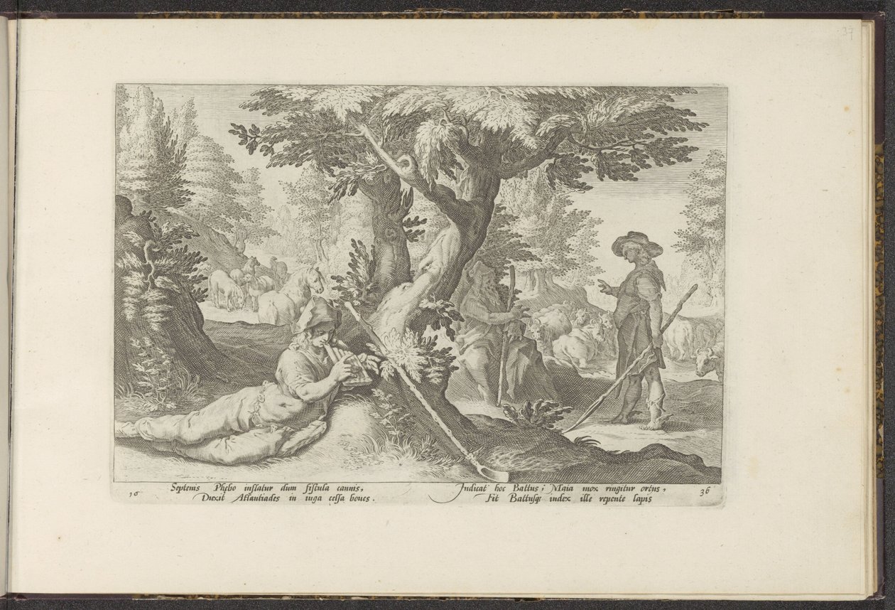 Mercury en Battus Ovids Metamorfosen (serietitel) Herscheppingen van P. Ovidius Naso (serietitel) af Hendrick Goltzius (workshop of)