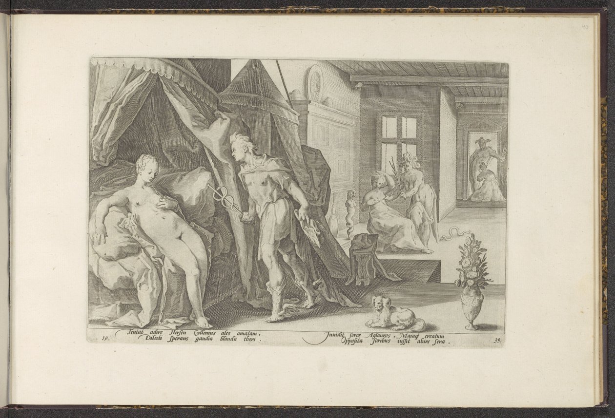 Mercurius i Herses kamera Ovids metamorfoser (serietitel) The Herescheppingen van P. Ovidius Naso (serietitel) af Hendrick Goltzius (workshop of)