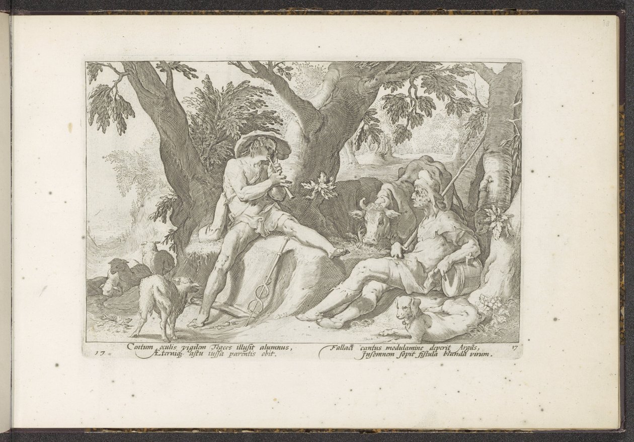 Mercury spiller fløjte for Argus Ovids metamorfoser (serietitel) Genskabelser af P. Ovidius Naso (serietitel) af Hendrick Goltzius (workshop of)