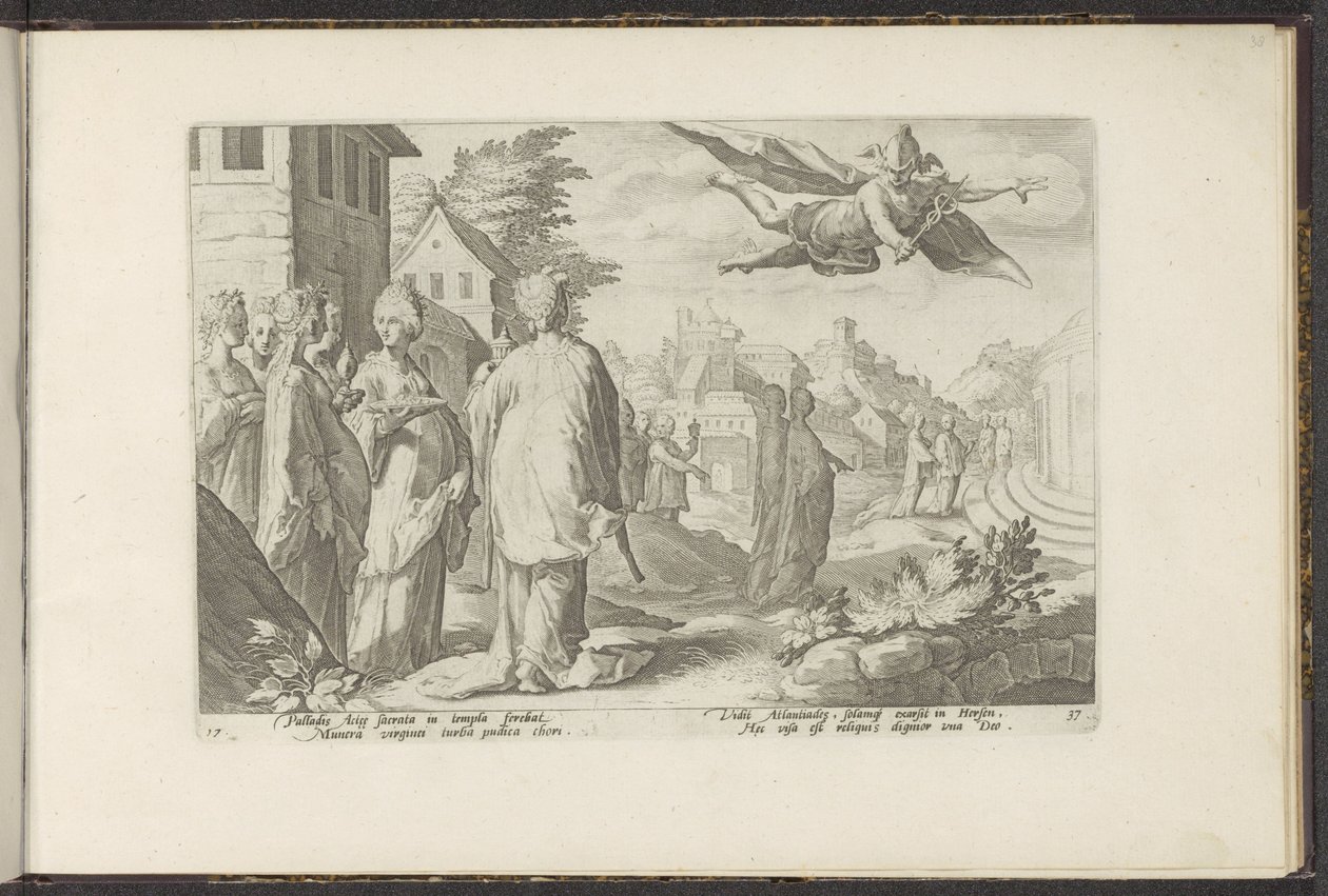 Mercury forelsker sig i Herse Ovids metamorfoser (serietitel) Genskabelser af P. Ovidius Naso (serietitel) af Hendrick Goltzius (workshop of)