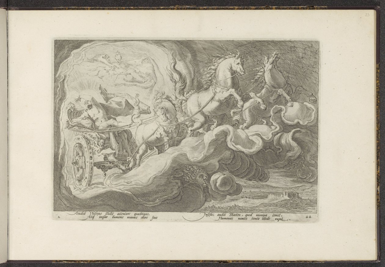 Phaethon kører på sin fars vogn Ovids metamorfoser (serietitel) Genskabelser af P. Ovidius Naso (serietitel) af Hendrick Goltzius (workshop of)