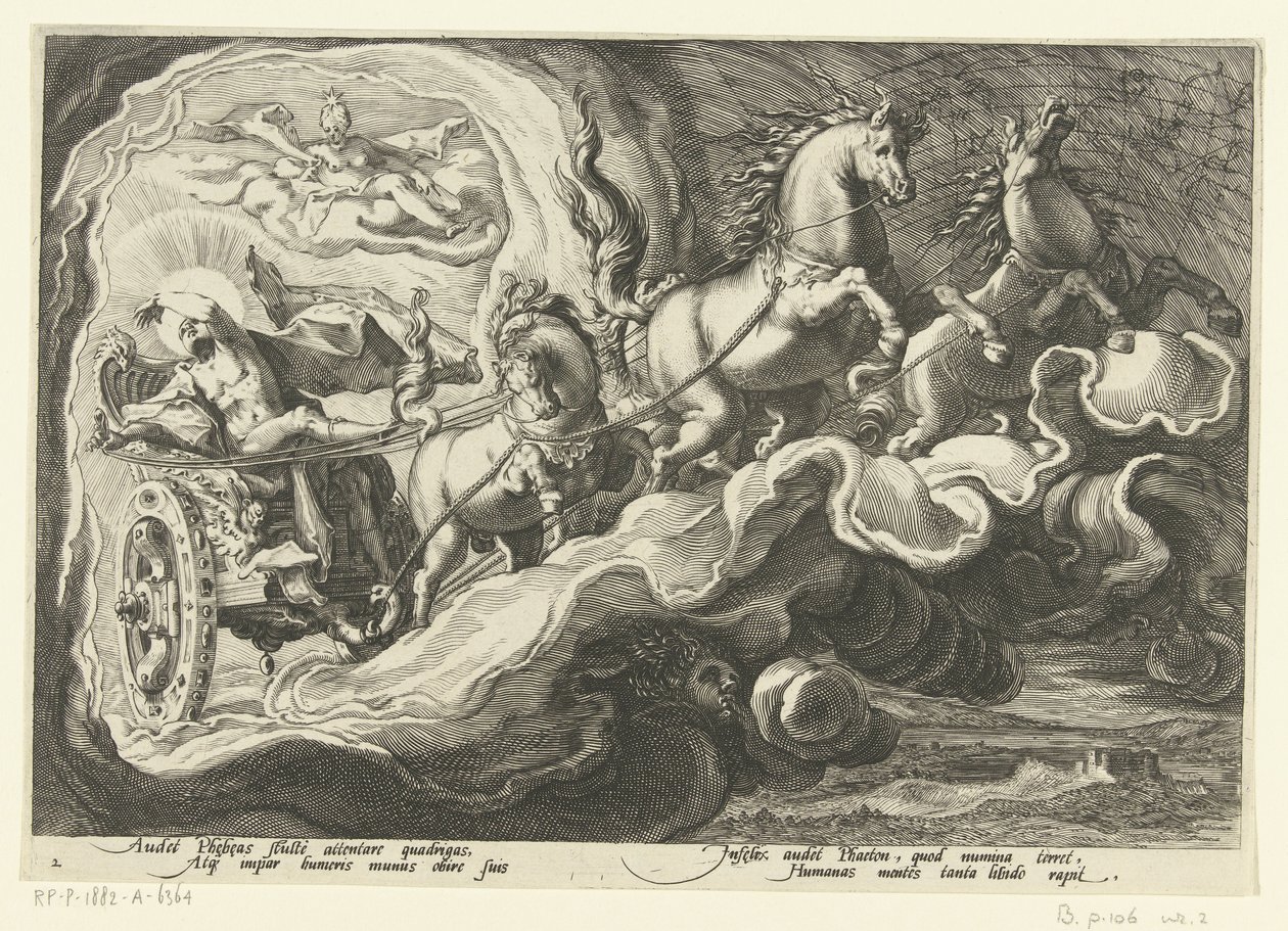 Phaethon kører på sin fars vogn Ovids metamorfoser (serietitel) af Hendrick Goltzius (workshop of)