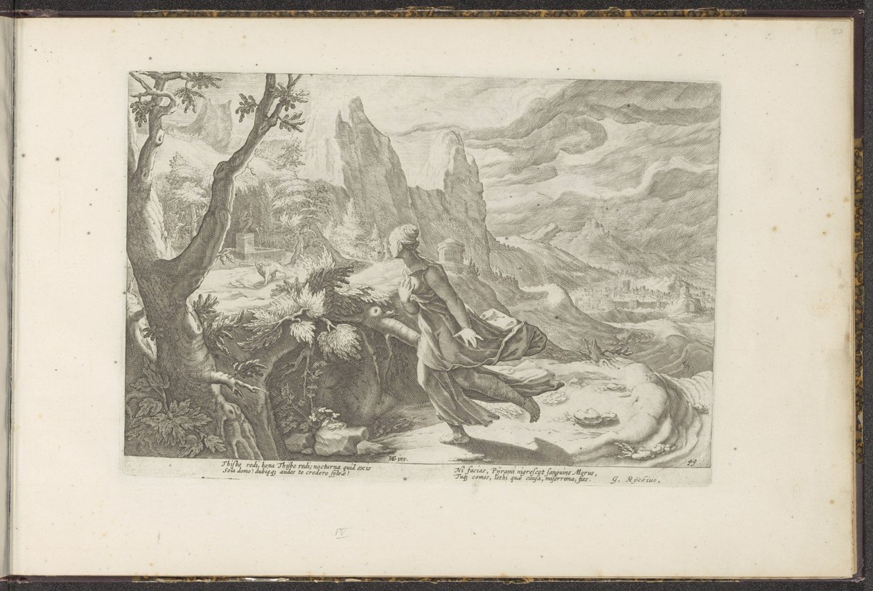 Denne flygter fra en løve Ovids metamorfoser (serietitel) Genskabelser af P. Ovidius Naso (serietitel) af Hendrick Goltzius (workshop of)