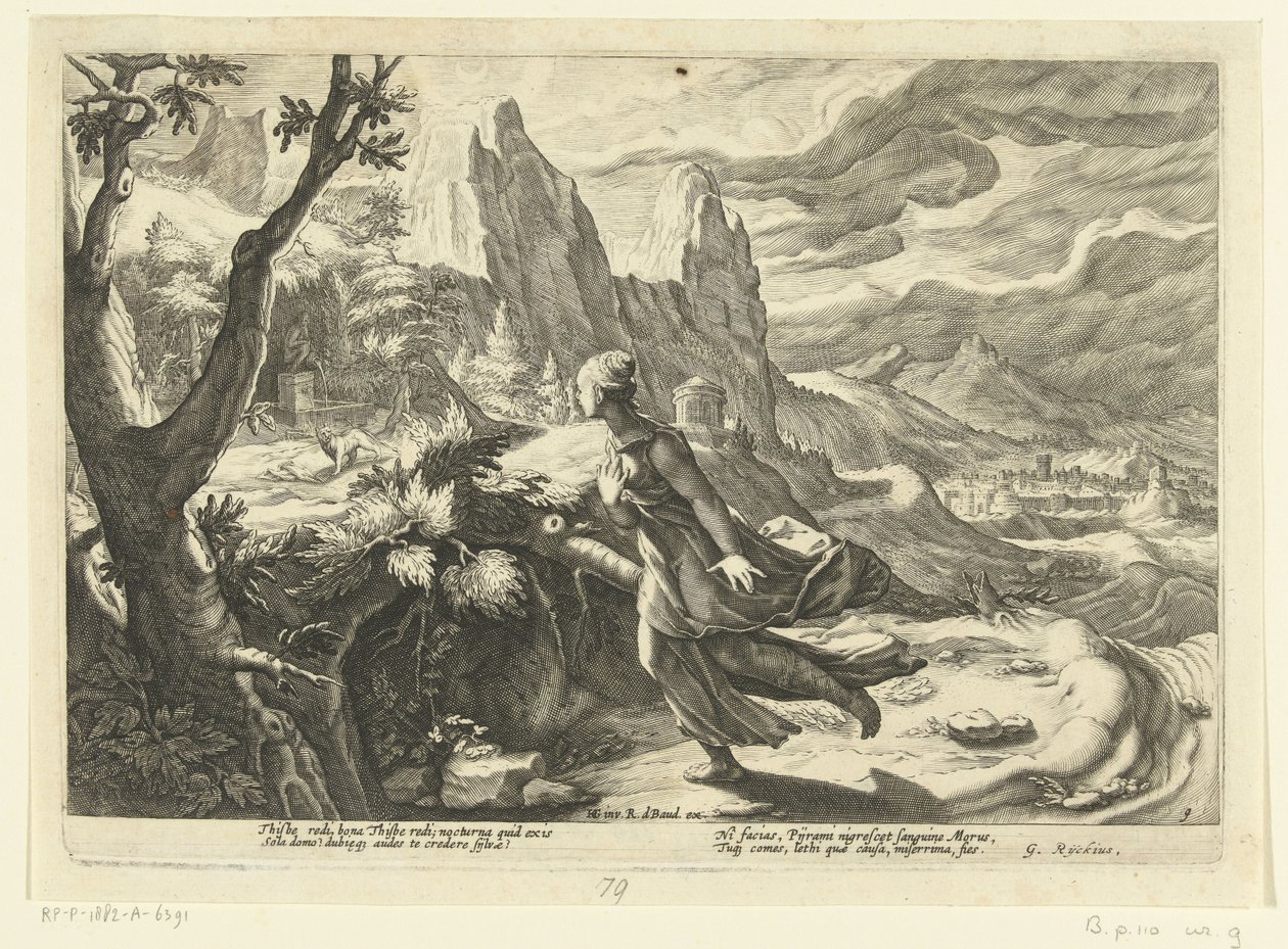 Denne flygter fra en løve Ovids metamorfoser (serietitel) af Hendrick Goltzius (workshop of)
