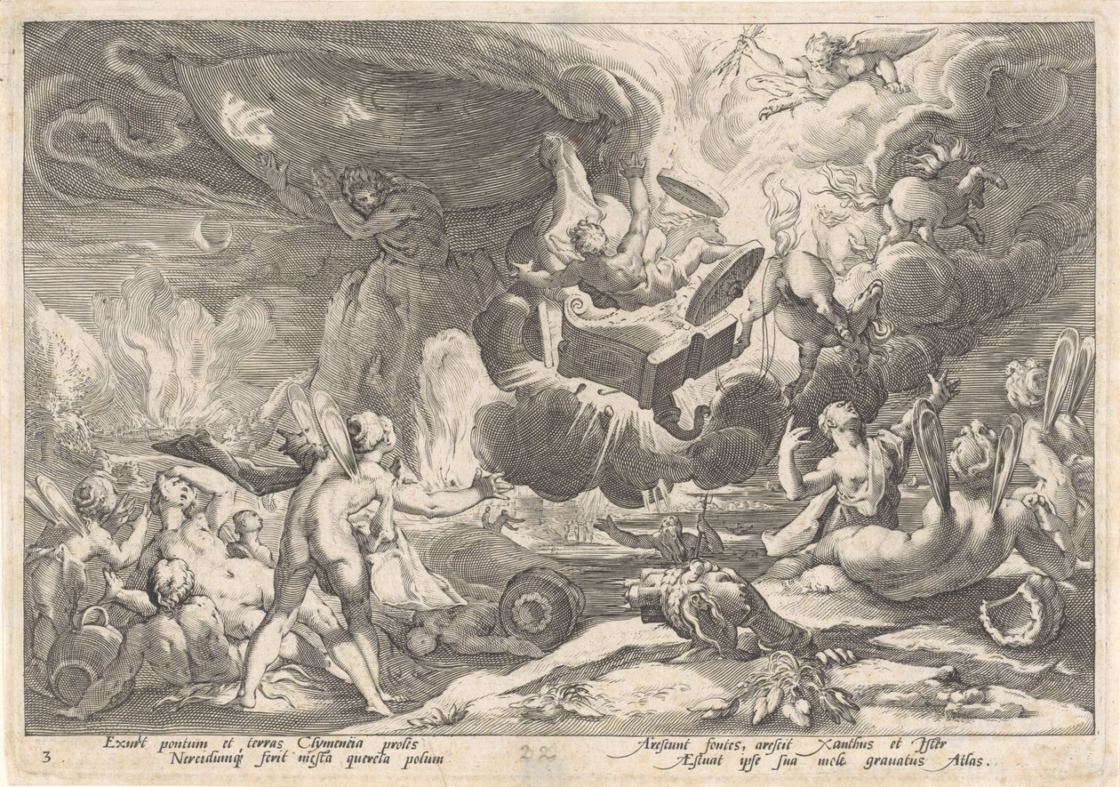 Val van Phaëthon Metamorfosen van Ovidius (serietitel) af Hendrick Goltzius (workshop of)