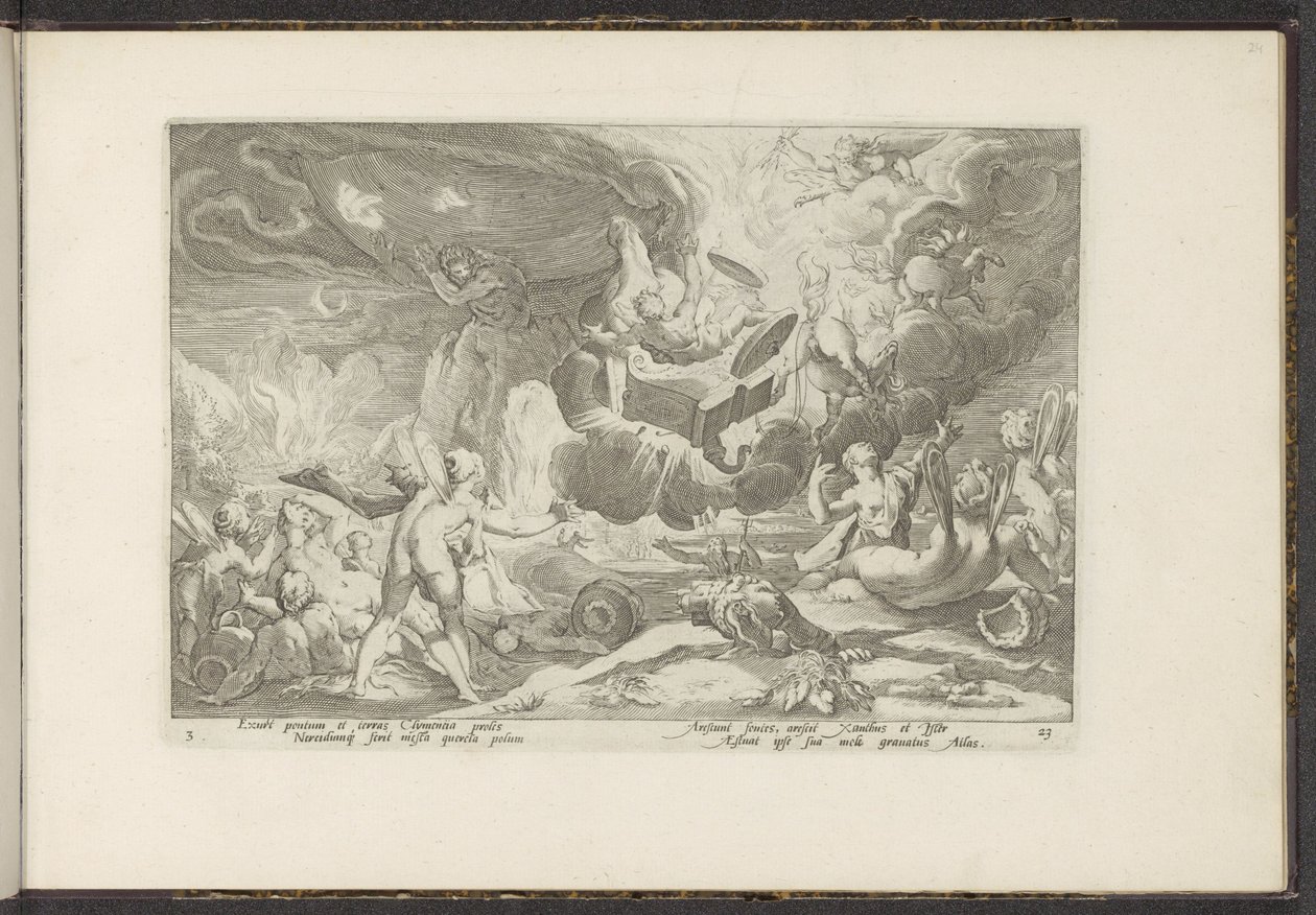 Val van Phaëthon Ovids metamorfoser (serietitel) The Herescheppingen van P. Ovidius Naso (serietitel) af Hendrick Goltzius (workshop of)