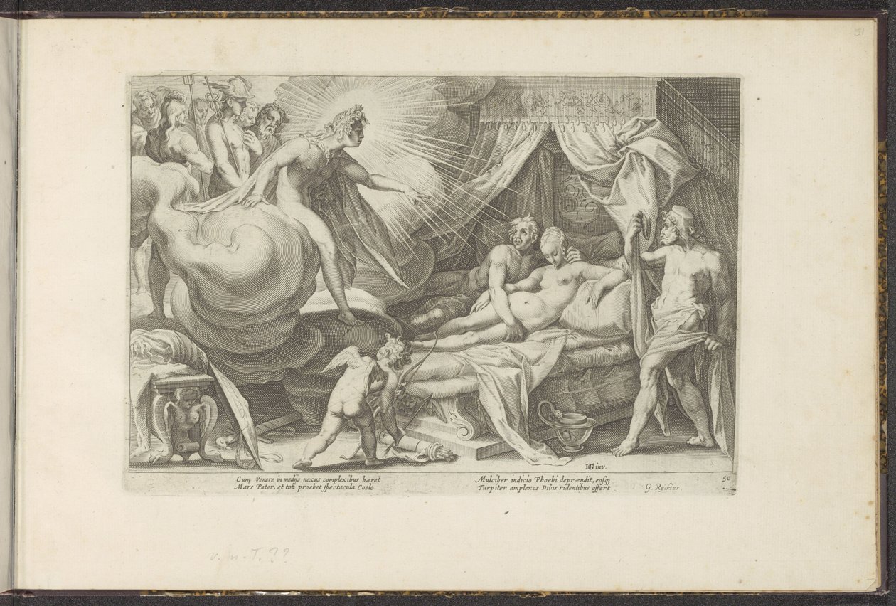 Venus og Mars fanget Ovids metamorfoser (serietitel) Genskabelser af P. Ovidius Naso (serietitel) af Hendrick Goltzius (workshop of)