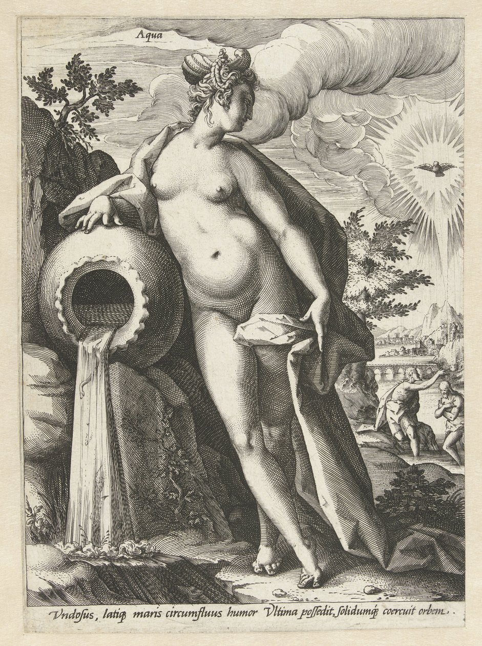 Vand Aqua (titel på objekt) De fire elementer (serietitel) af Hendrick Goltzius (workshop of)