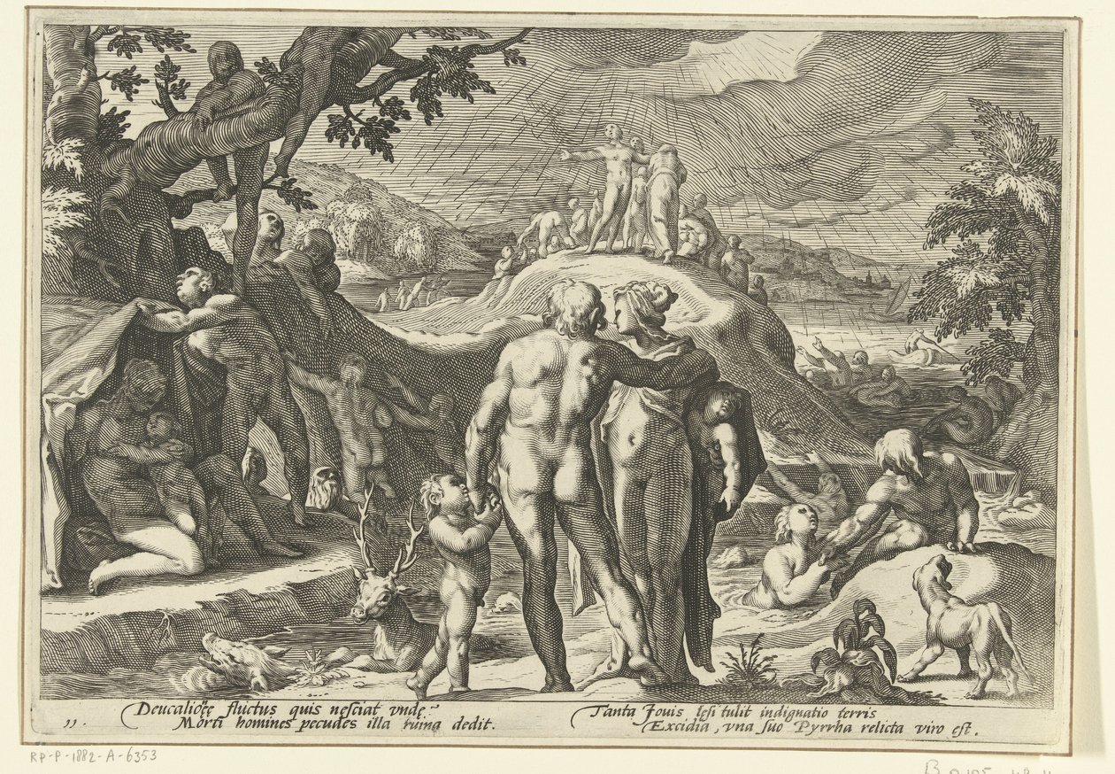 Flod af Deucalion Ovids metamorfoser (serietitel) af Hendrick Goltzius (workshop of)