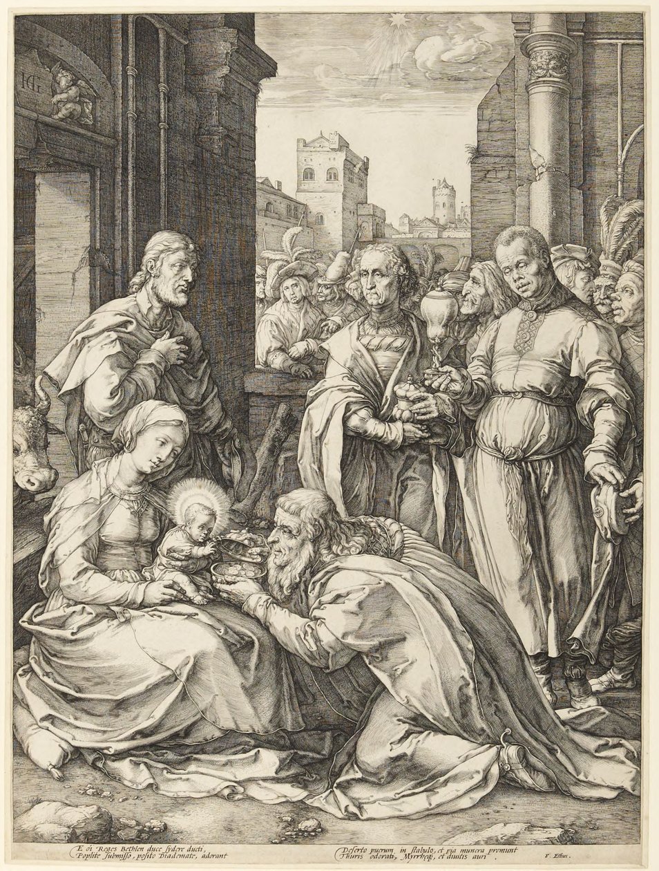 De hellige tre kongers tilbedelse af Hendrick Goltzius