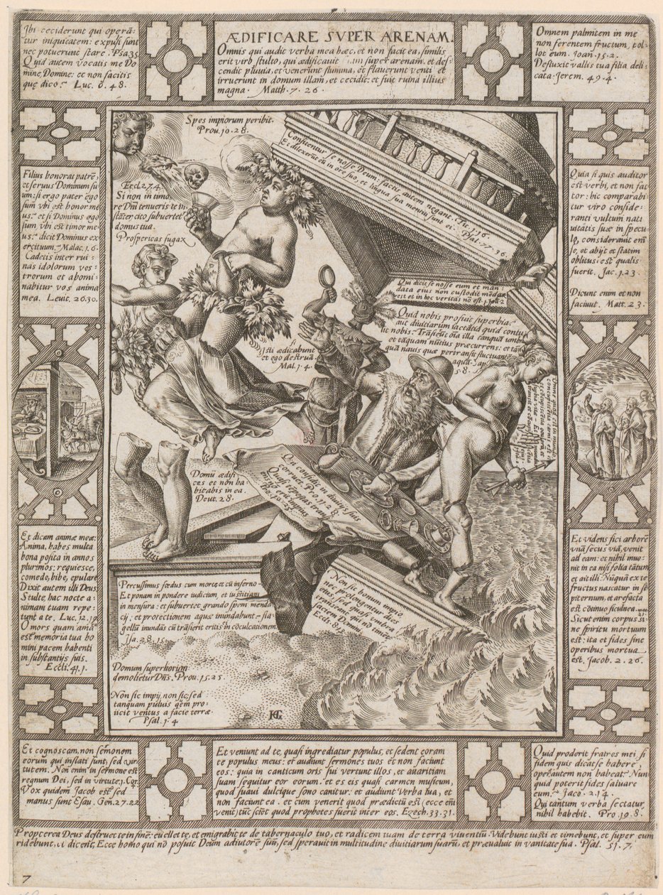 Aedificare super Arenam, ark 7 i serien »Allegorier over den kristne tro« af Hendrick Goltzius