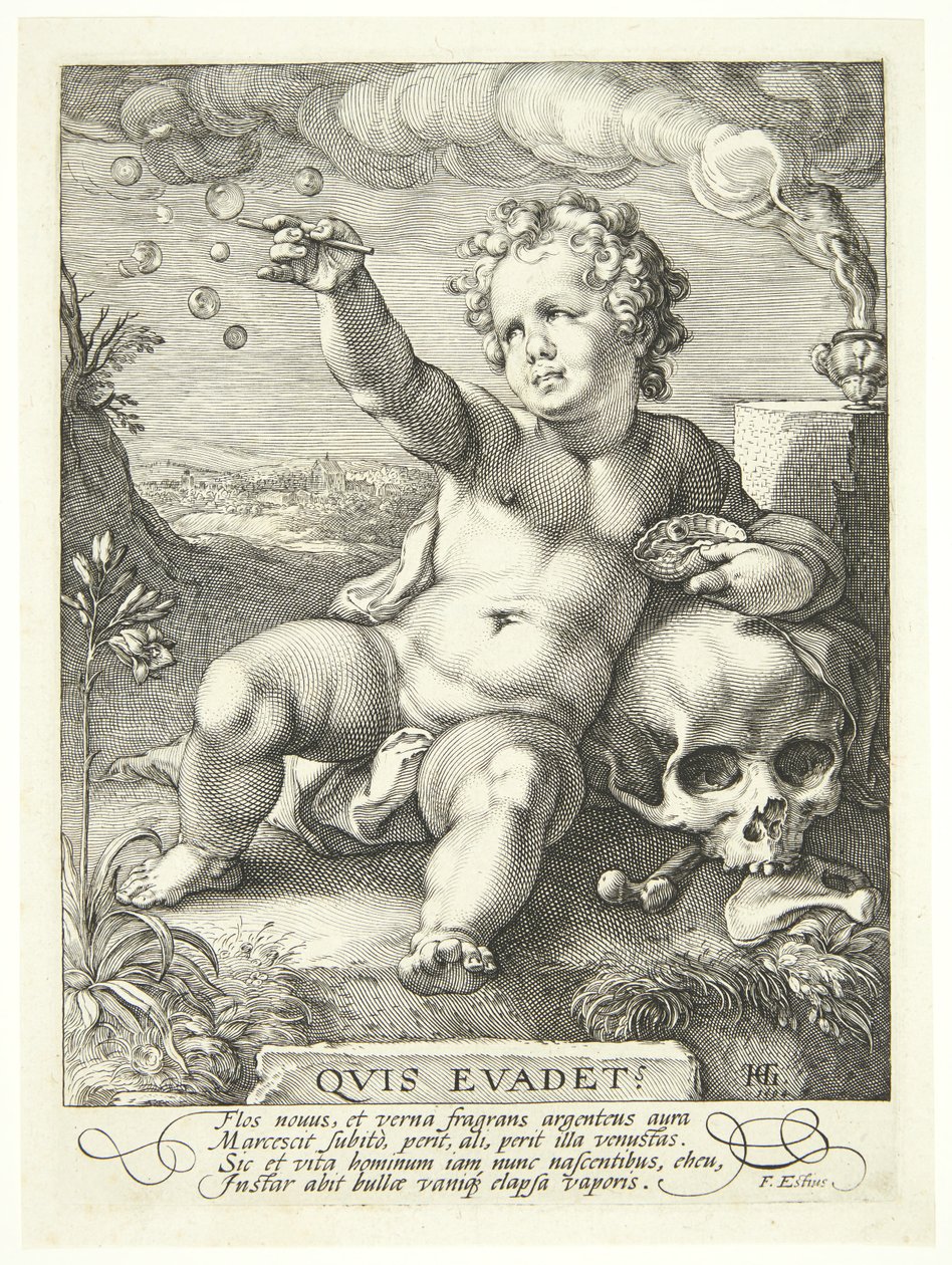 Allegori over livets flygtighed ("Quis Evadet?") af Hendrick Goltzius
