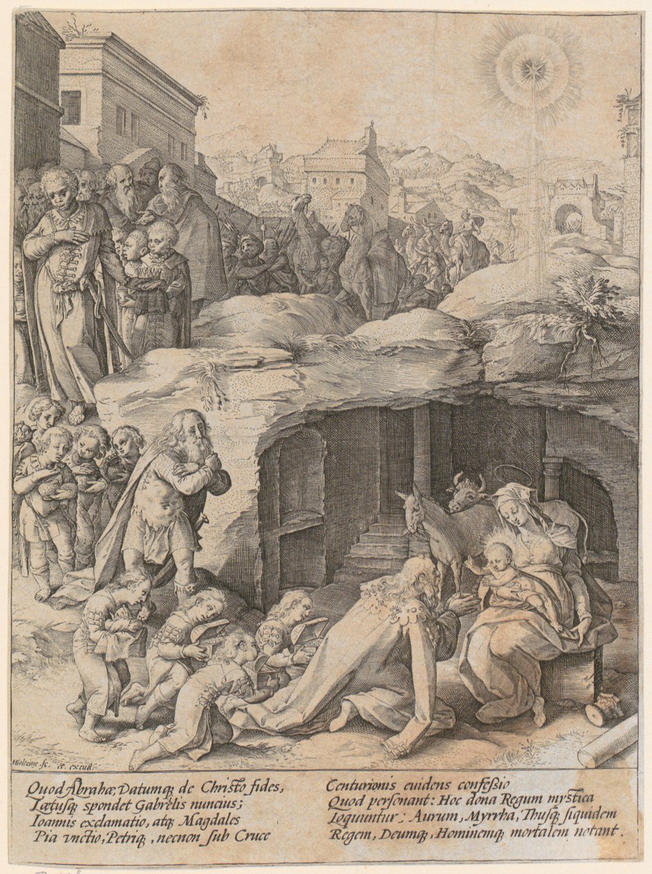De hellige tre kongers tilbedelse af Hendrick Goltzius