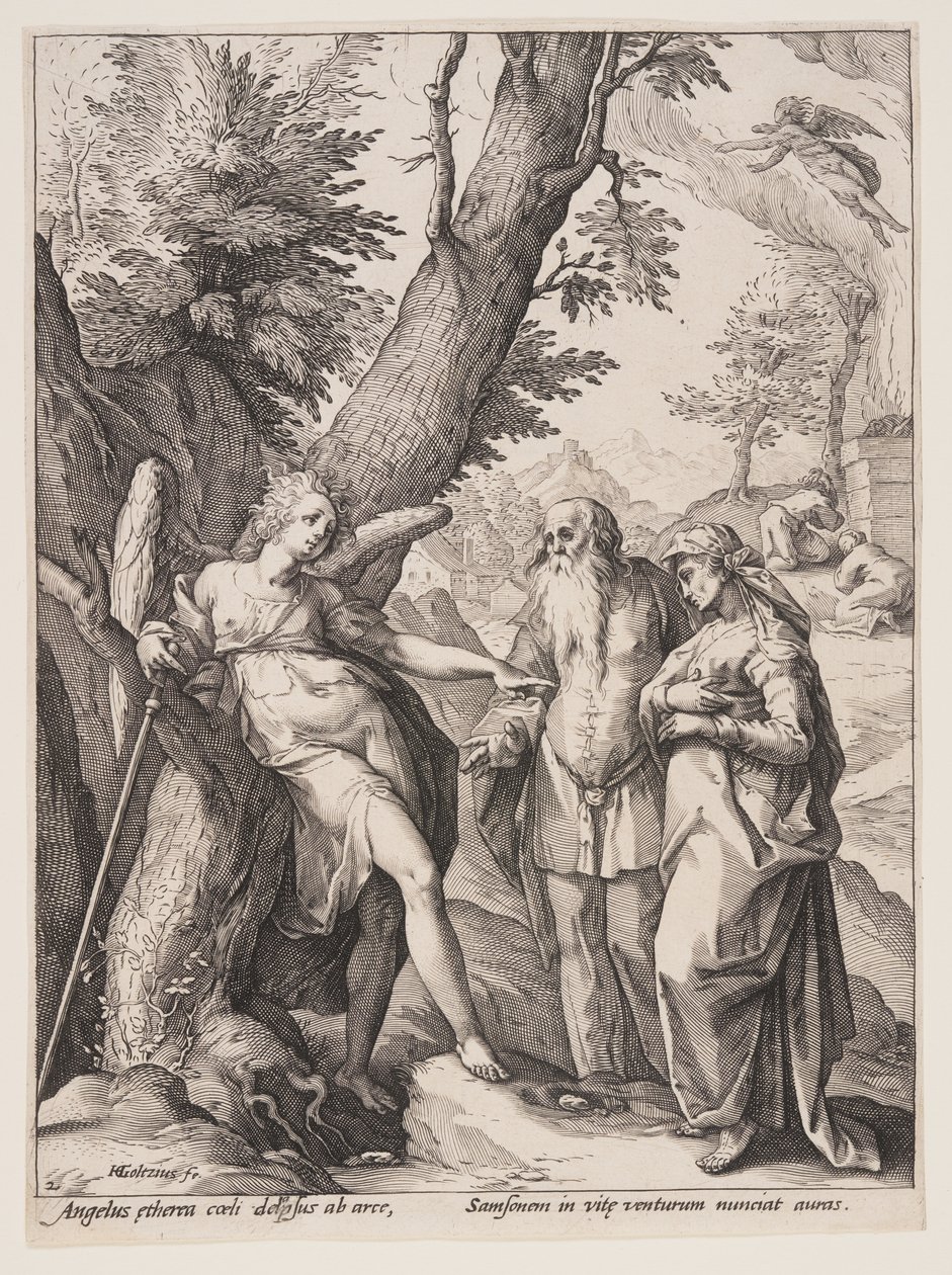 Engel med Manoah og hans kone af Hendrick Goltzius