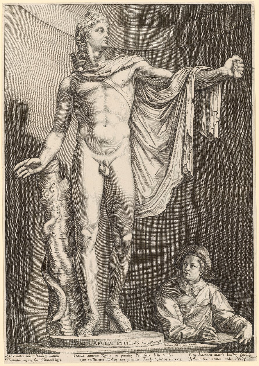 Apollo Belvedere, blad 3 fra "Tre antikke statuer fra Rom" af Hendrick Goltzius