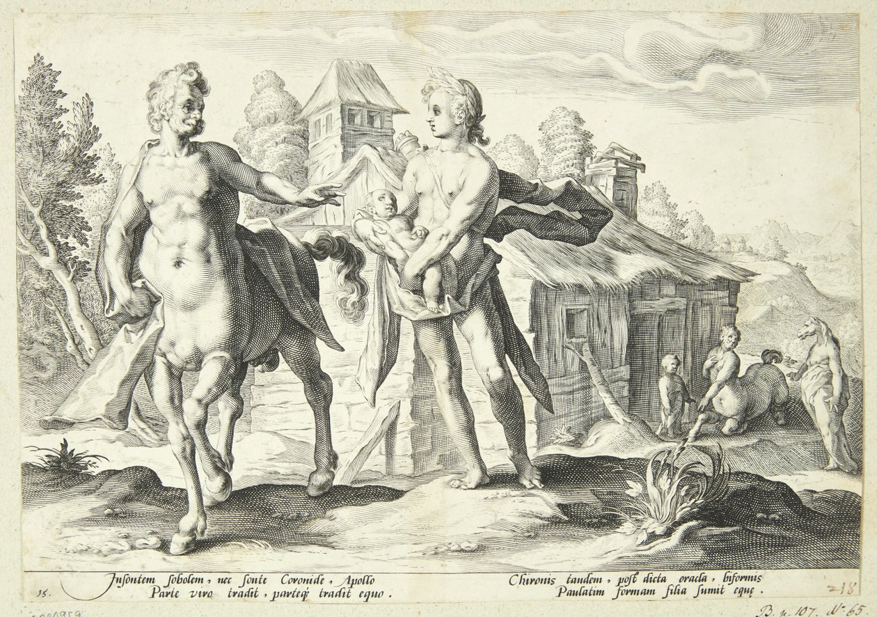 Apollon betror Cheiron med Asklepios uddannelse af Hendrick Goltzius