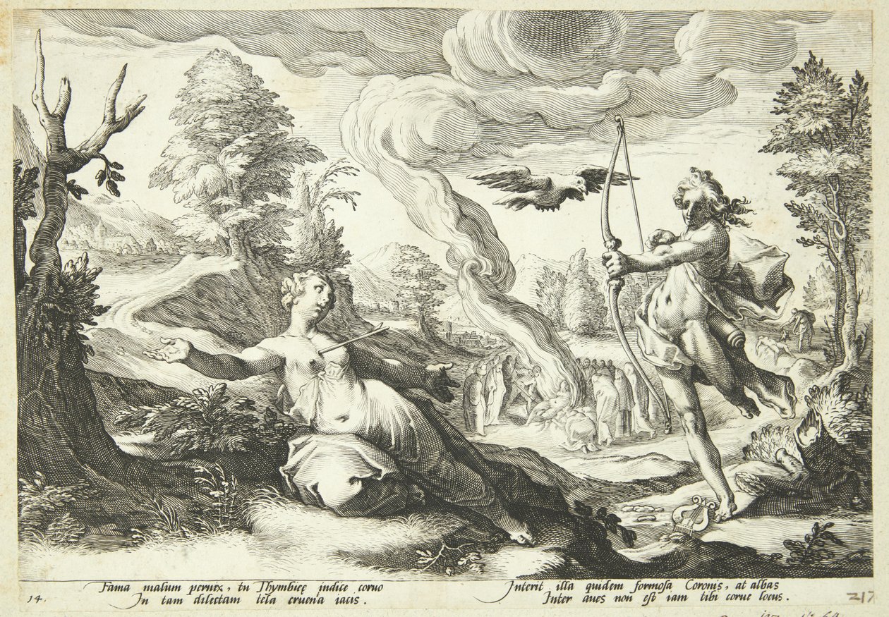 Apollon dræber Koronis af Hendrick Goltzius
