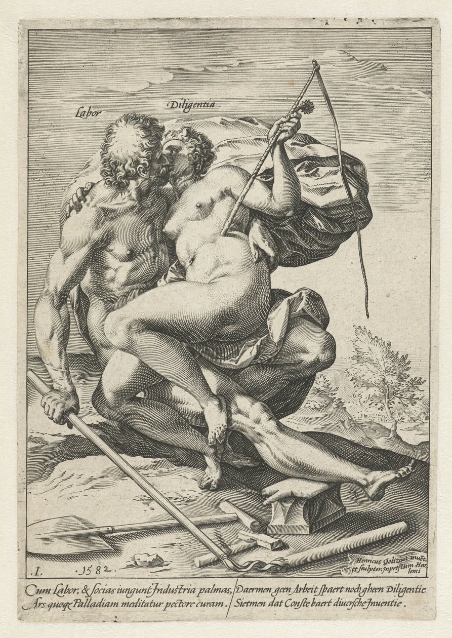 Arbejdskraft og industri (Labor / Diligentia) Belønningen for arbejde, flid, praksis og kunst (serietitel) af Hendrick Goltzius