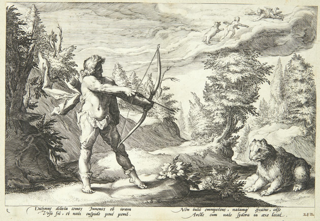 Arcas beredt til at dræbe sin mor af Hendrick Goltzius