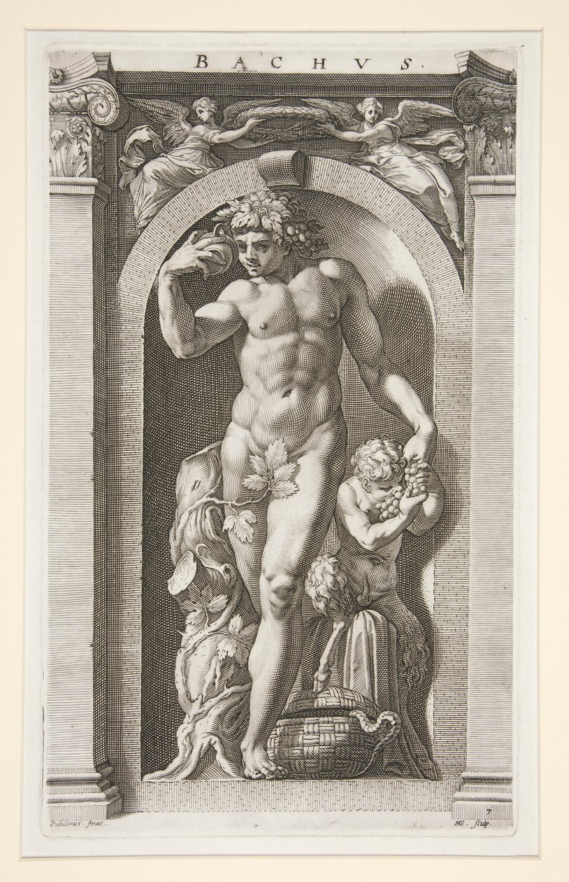 Bacchus, #7 i en serie af otte antikke guder af Hendrick Goltzius
