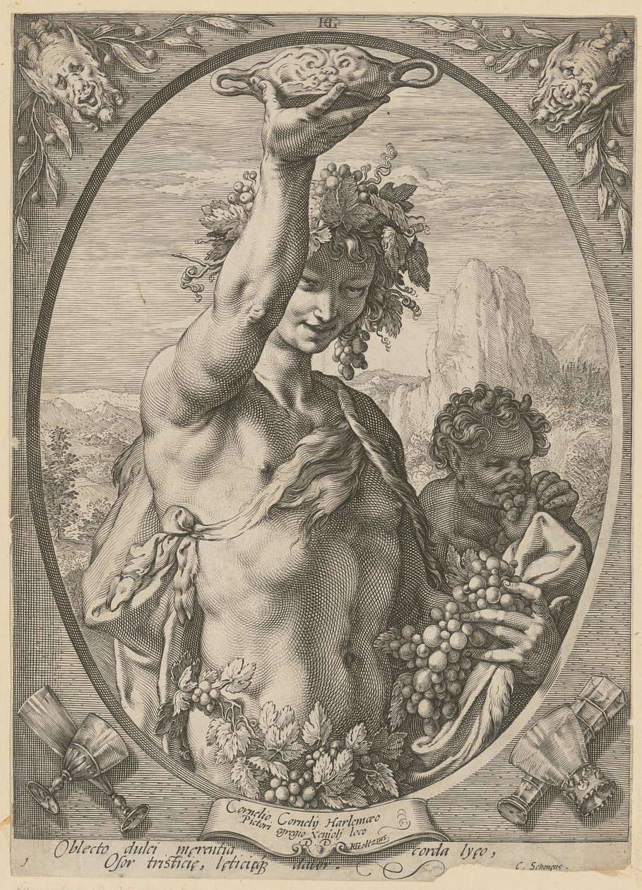 Bacchus, blad 1 i serien »Bacchus, Venus og Ceres« af Hendrick Goltzius