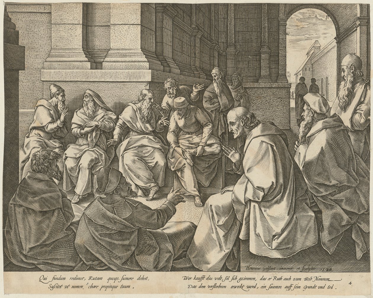 Boas og de ti ældste, side 4 i serien »Ruts historie« af Hendrick Goltzius