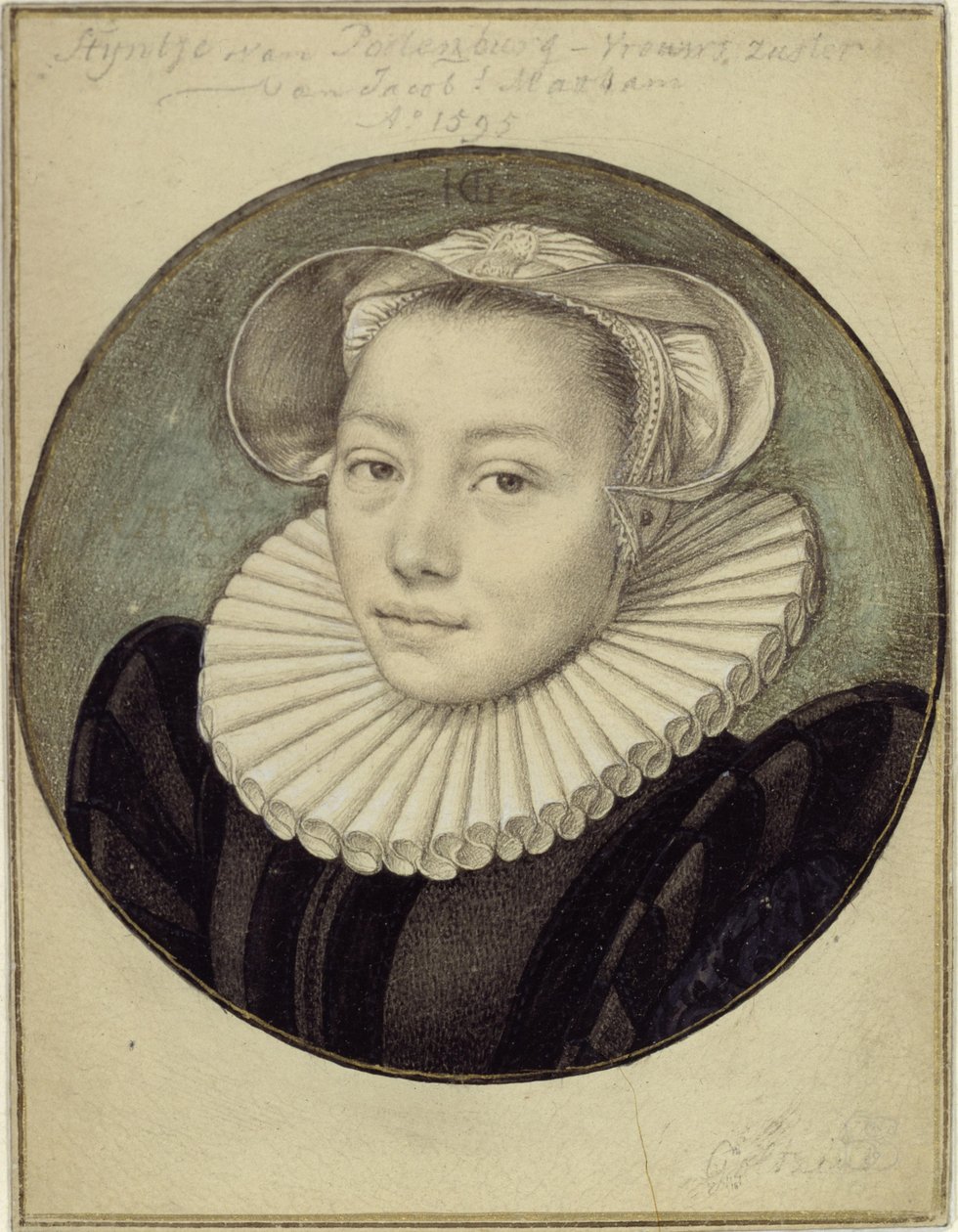Brystbillede af Styntje van Poelenburg-Vrouws, søster til Jacob Matham af Hendrick Goltzius