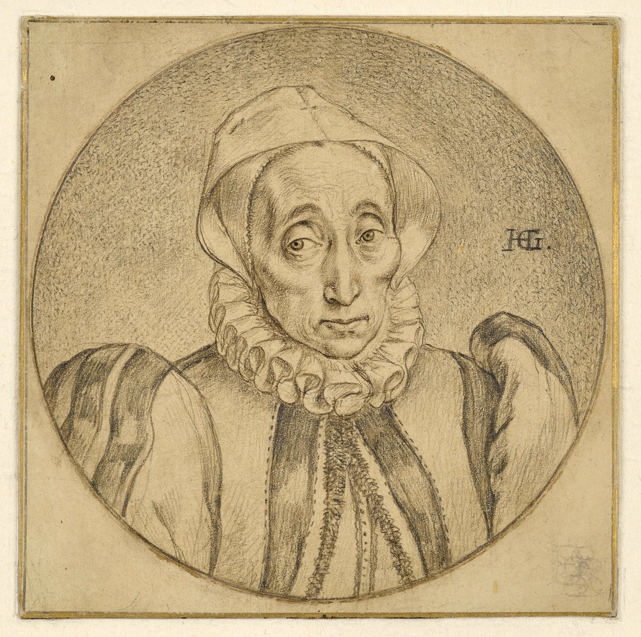 Brystbillede af en ældre dame (Agatha Scholiers) af Hendrick Goltzius