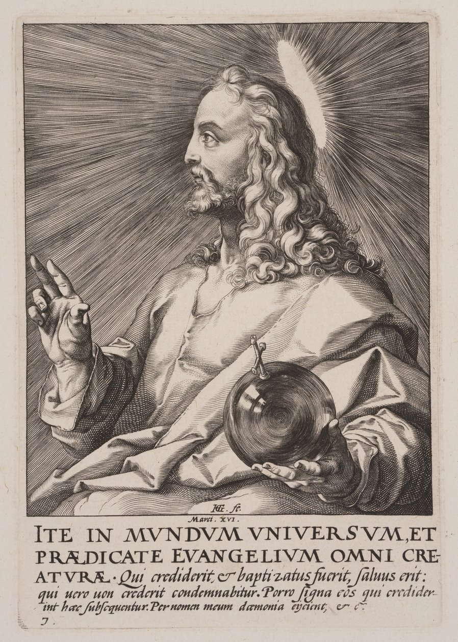 Kristus (som Salvator Mundi), fra Kristus, apostlene og Paulus med trosbekendelsen af Hendrick Goltzius