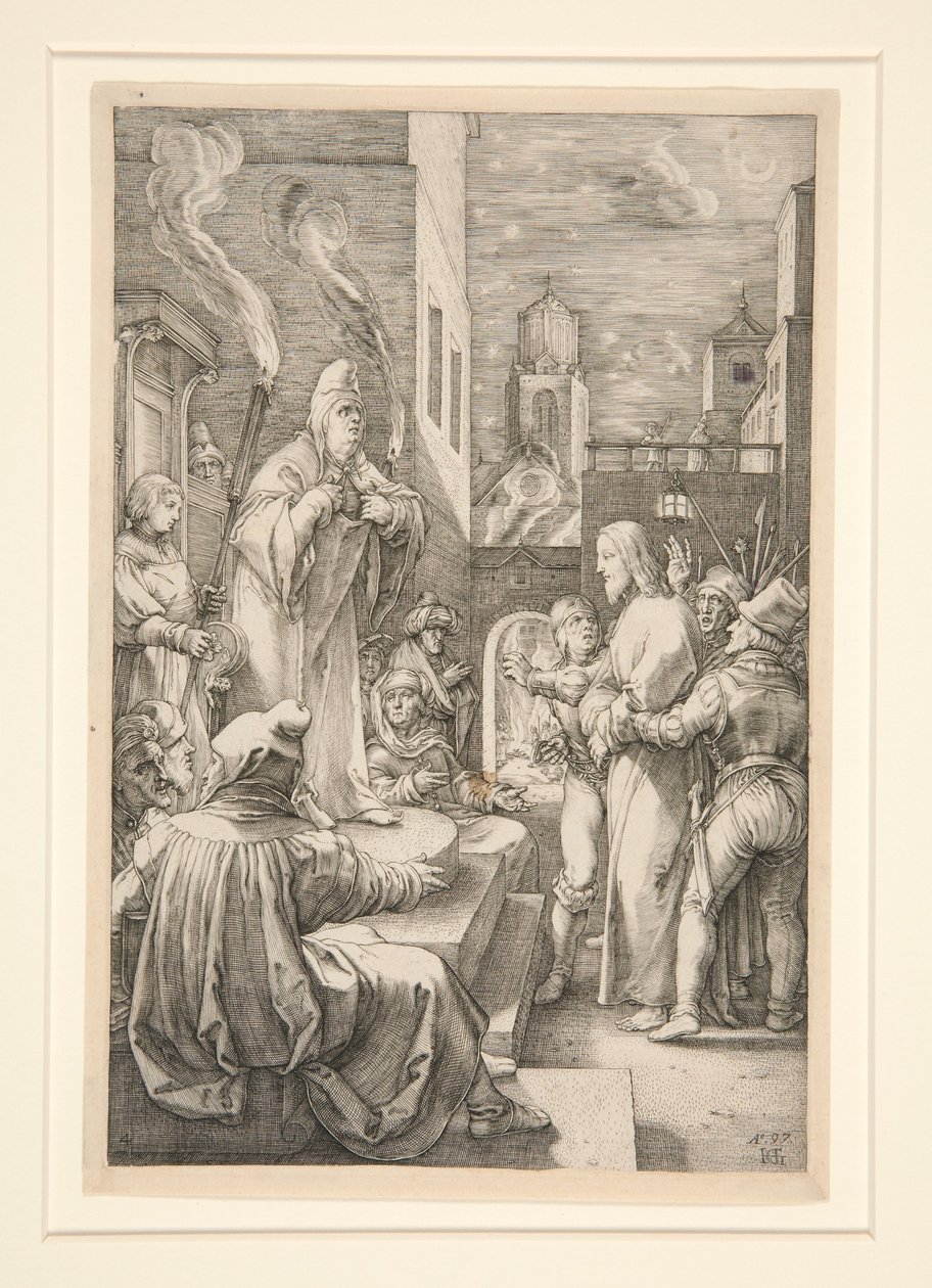 Kristus for Kajfas, planche 4 fra serien Kristi lidelse af Hendrick Goltzius