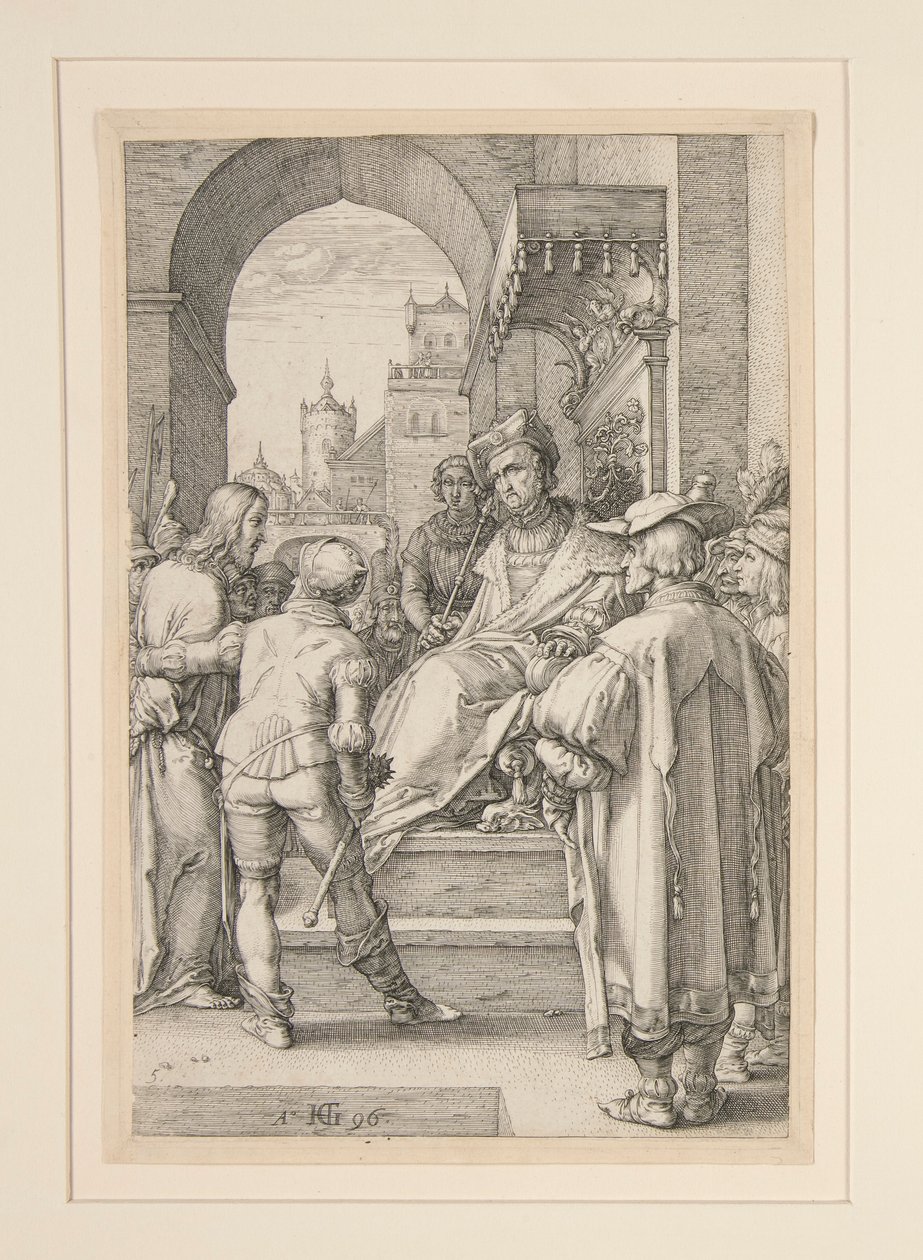 Kristus før Pilatus, fra The Passion, #5 i en serie på 12 graveringer af Hendrick Goltzius