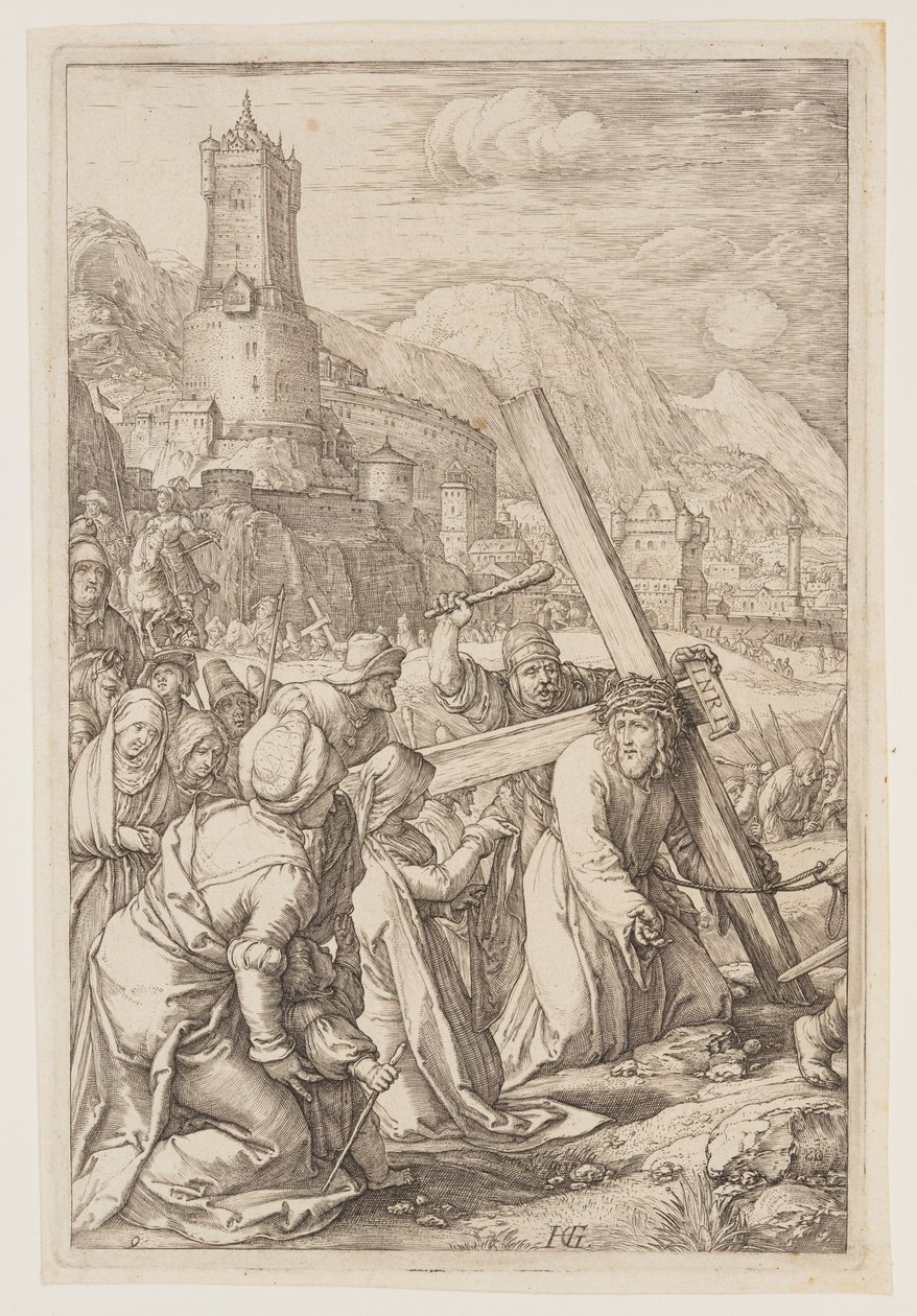 Kristus bærer korset, fra The Passion af Hendrick Goltzius