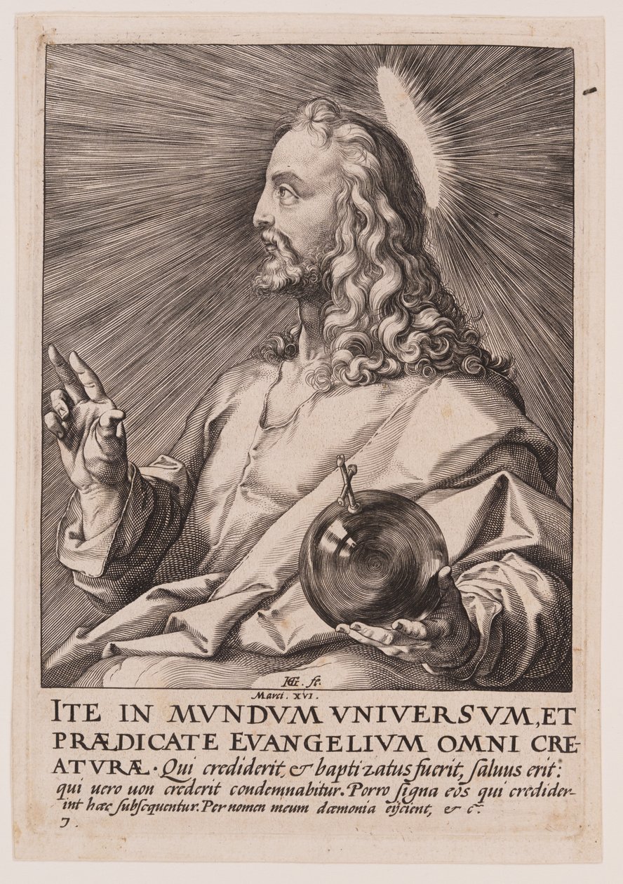Kristus, fra Kristus, apostlene og Paulus med trosbekendelsen af Hendrick Goltzius