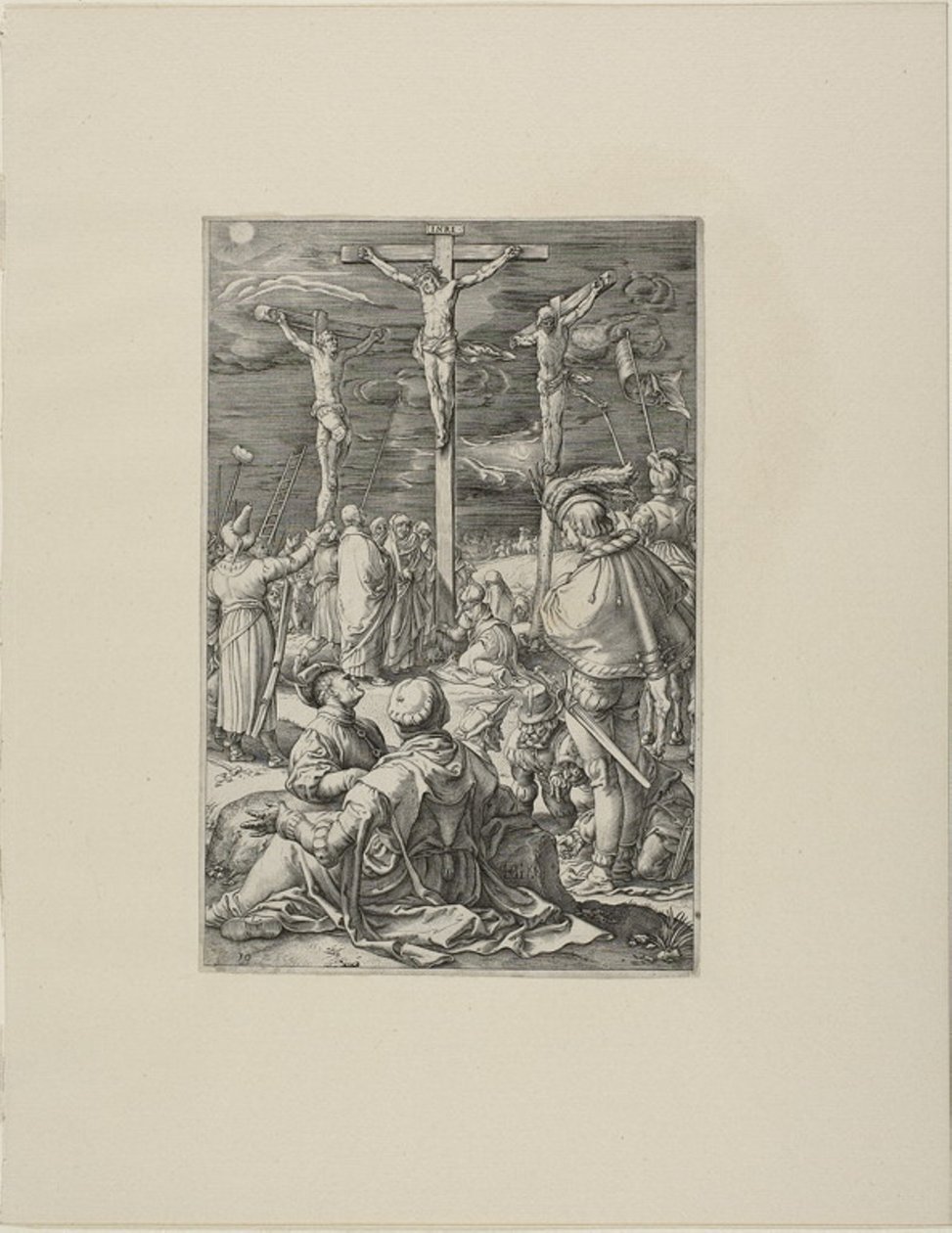 Kristus på korset, plade ti fra Kristi lidenskab af Hendrick Goltzius