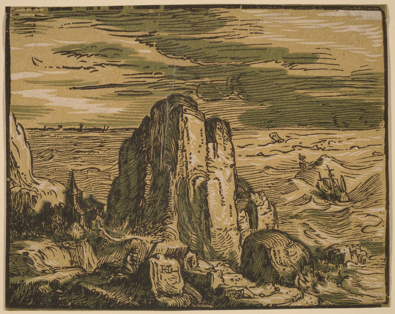 Klint ved en havkyst af Hendrick Goltzius