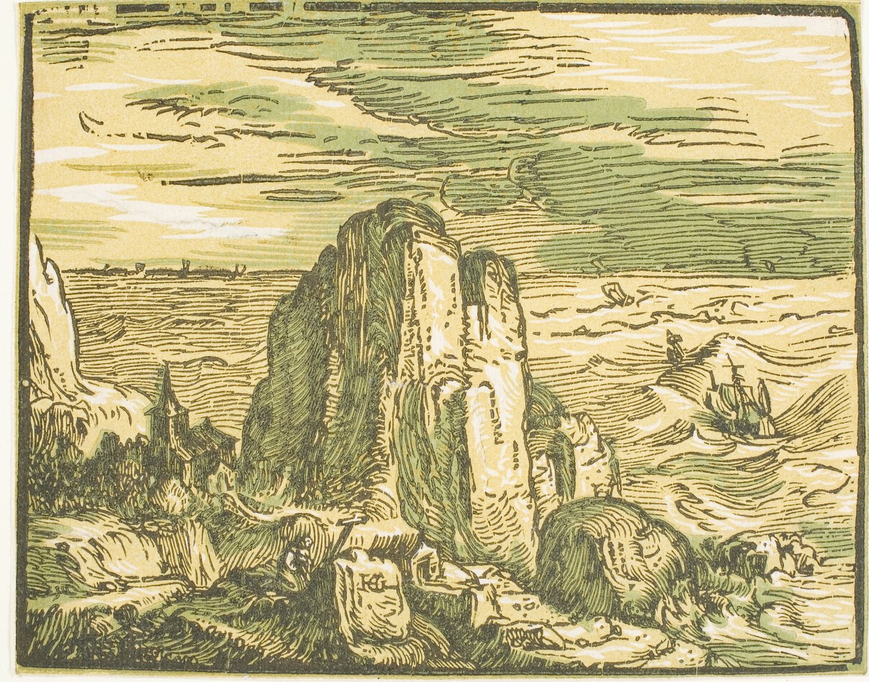 Cliff on a Seashore, fra fire små landskaber af Hendrick Goltzius
