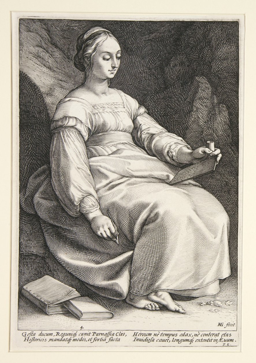 Klio, blad 4 fra serien „De ni muser“ af Hendrick Goltzius