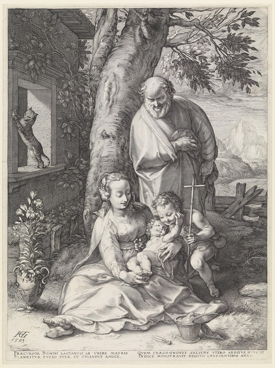 Den hellige familie med Johannes Døberen af Hendrick Goltzius